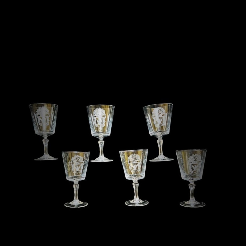 Bleikristall Leaded Crystal Vintage Coat of Arms 6 Ramsey Clan Etched Glasses - Picture 8 of 11